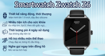 Đồng hồ thông minh Zwatch Z6 44mm Đen