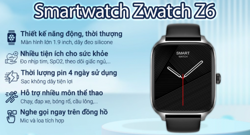 Đồng hồ thông minh Zwatch Z6 44mm Đen